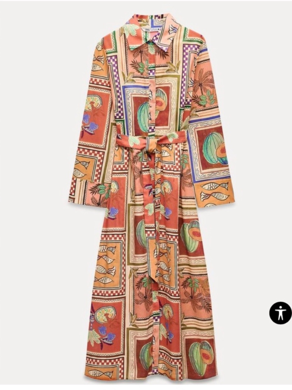 NWT ZARA ZW COLLECTION MIDI PRINT DRESS WITH BELD SIZE XL